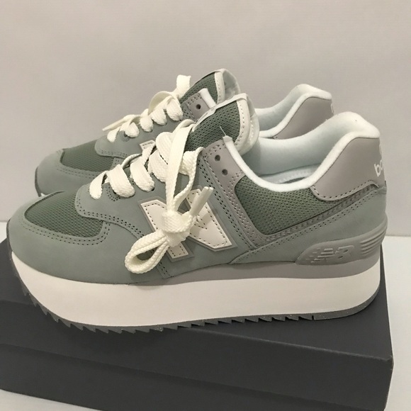 New Balance 574+ Platform Sneakers in green with gray and white detail Size 8 - Picture 4 of 7